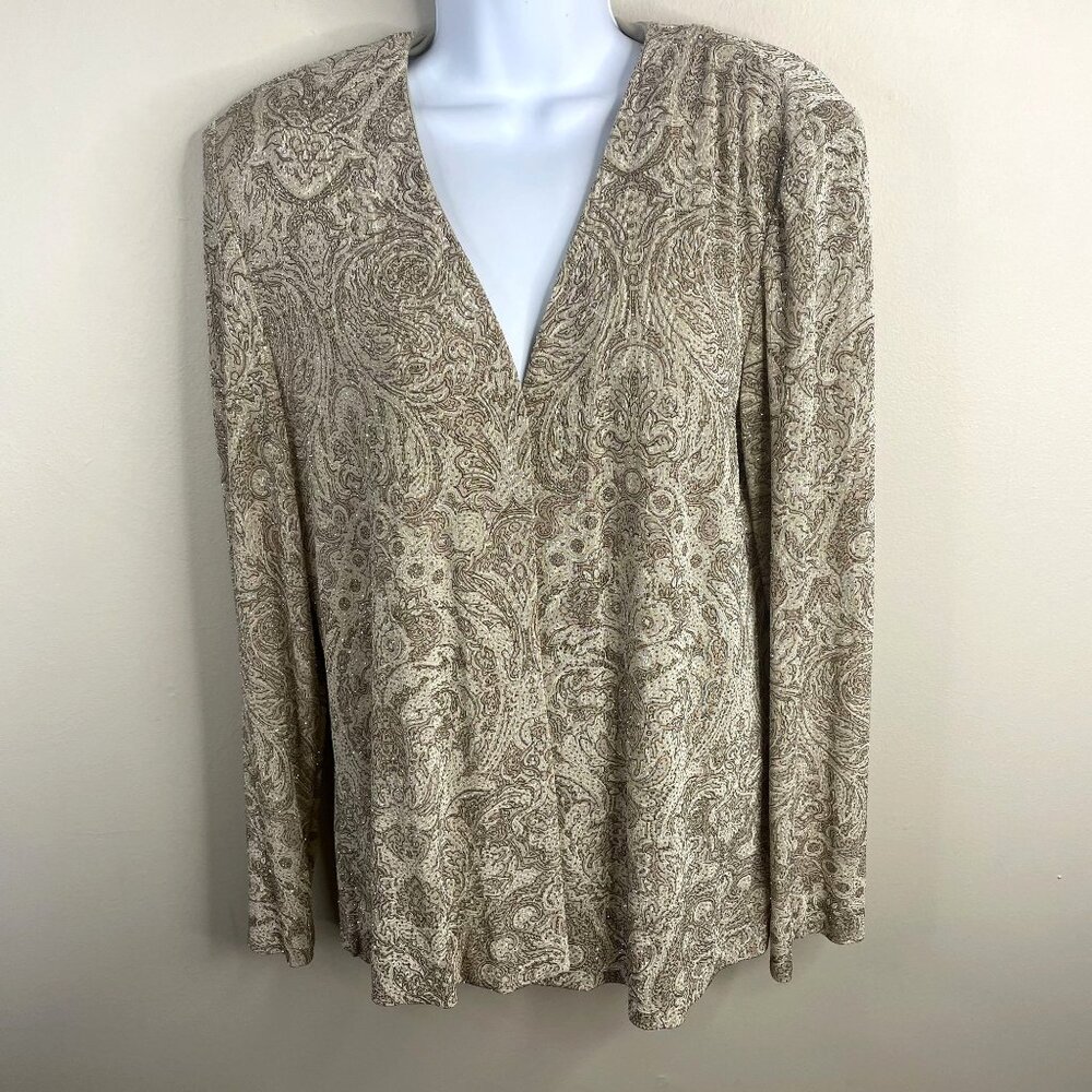 Alex Evenings Formal Jacket 14 Petite Champagne Liquid Knit Wedding Sparkle